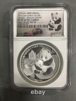2014 China Siver Panda Macua Show Ngc PF69 Ultra Cameo 2oz. 999 718/1500