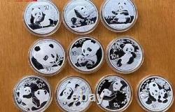 2015-2024 China 10YUAN Panda Silver Coins 30g(1oz) 10PCS With COA, Panda coin