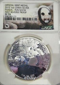 2015 China 1oz Silver Panda Fun Show NGC PF70 First Reverse Proof Silver Loc17
