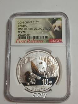 2016 CHINA $10Y 30g. 999 FINE SILVER PANDA 30K STRUCK MS70 BY NGC PERFECT COIN