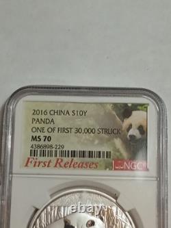 2016 CHINA $10Y 30g. 999 FINE SILVER PANDA 30K STRUCK MS70 BY NGC PERFECT COIN