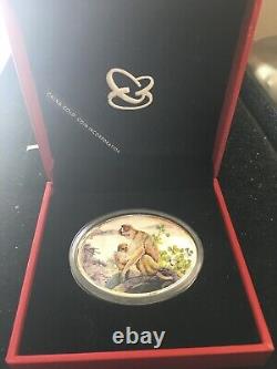 2016 CHINA 1 oz OVAL colorized silver MONKEY from the gold panda prestige set