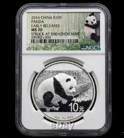 2016 China Panda 30g. 999 silver coin NGC MS70, Top Pop! Struck at Shenzhen