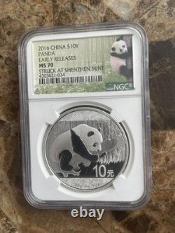 2016 China Panda 30g. 999 silver coin NGC MS70, Top Pop! Struck at Shenzhen