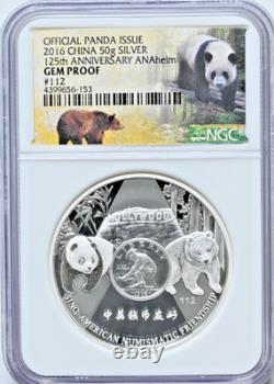 2016 Panda 125th Ann ANAheim Gem Proof #112 NGC Graded Silver 50g 1.60 oz