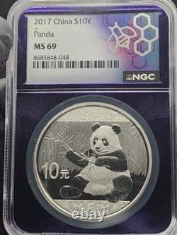 2017 China 10 Yuan Panda 30g. 999 Silver Coin NGC MS69 TraderBea Core