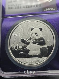 2017 China 10 Yuan Panda 30g. 999 Silver Coin NGC MS69 TraderBea Core