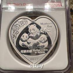 2017 China 50g Silver Medal, Panda, Mother's Day NGC Certified PF69