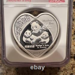 2017 China 50g Silver Medal, Panda, Mother's Day NGC Certified PF69