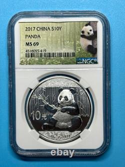 2017 China PRC 10 Yuan Silver Panda 0.999 KM# Coin NGC MS69