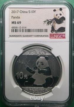 2017 China Panda Silver 10yuan 1 Oz 30g Ngc Ms 69