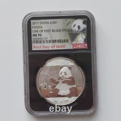 2017 China S10Y One of First 30,000 Struck Silver Panda Coin NGC MS70 First Day