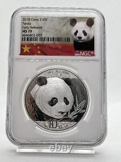 2018 CHINA PANDA. 999 10 Yn 1 OZ. SILVER EARLY RELEASES NGC MS70
