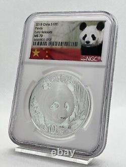 2018 CHINA PANDA. 999 10 Yn 1 OZ. SILVER EARLY RELEASES NGC MS70