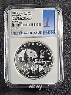 2018 China Macau Numismatic Society Show Panda 2 oz Silver Proof Medal NGC PF69