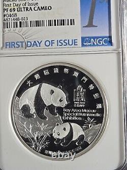 2018 China Macau Numismatic Society Show Panda 2 oz Silver Proof Medal NGC PF69