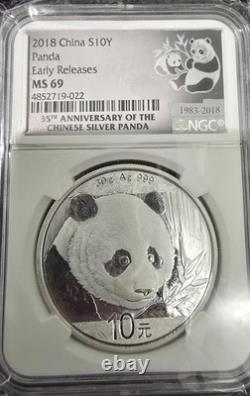 2018 China Panda NGC MS69 ER 35th Anniversary Of The Chinese Silver Panda