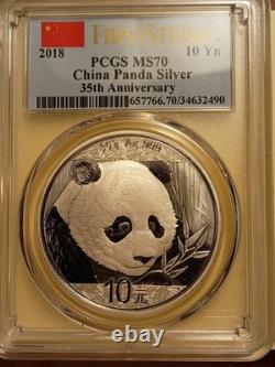 2018 China Panda Silver 10 Yuan. 999 PCGS MS70 35th Anniversary FREE SHIPPING