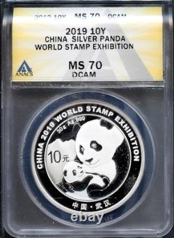 2019 10Y Silver China Panda World Stamp Expo PF70DCAM ANACS # 7959588 + Bonus