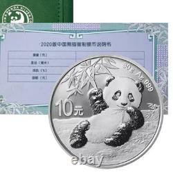 2020 China Panda 30g. 999 Silver 10 Yuan BU Coin China Gold Coin Box Spec Card