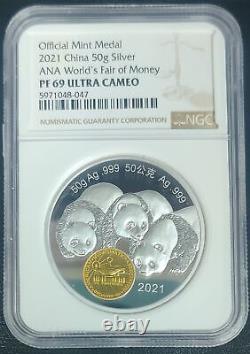 2021 China Panda ANA World's Fair of Money 50g Silver Coin PF 69 UCAM