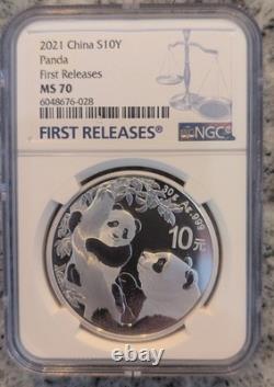 2021 MS70 30g S10Y 10 Yuan China Silver Panda First Releases NGC Blue Label