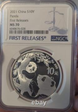2021 MS70 30g S10Y 10 Yuan China Silver Panda First Releases NGC Blue Label