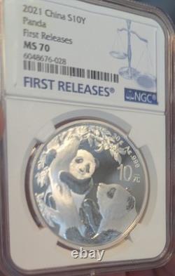 2021 MS70 30g S10Y 10 Yuan China Silver Panda First Releases NGC Blue Label
