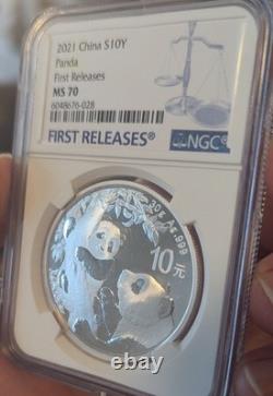 2021 MS70 30g S10Y 10 Yuan China Silver Panda First Releases NGC Blue Label