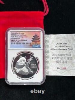 2022 China 1oz Silver 40th Anniversary Panda Issue First Releases NGC PF70 UC