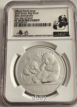 2023 China 30g Silver, 40th Anniversary Panda, Ngc Pr70 Uc Fdi, Tong Fang Signed