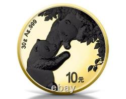 2023 China Panda 24k Gold & Black Platinum 30 Grams Silver Ennobled Coin 250/500