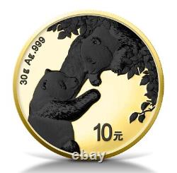2023 China Panda 24k Gold and Black Platinum 30 Grams Silver Ennobled Coin