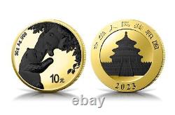 2023 China Panda 24k Gold and Black Platinum 30 Grams Silver Ennobled Coin
