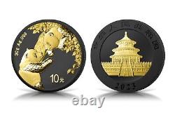 2023 China Panda Black Platinum and 24k Gold 30 Gram Silver Ennobled Coin