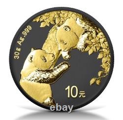 2023 China Panda Black Platinum and 24k Gold 30 Gram Silver Ennobled Coin
