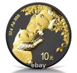 2023 China Panda Black Platinum and 24k Gold Silver Ennobled Coin IN BOX LOT#801