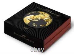 2023 China Panda Black Platinum and 24k Gold Silver Ennobled Coin IN BOX LOT#801