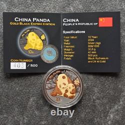 2024 1OZ 10Yuan Silver Panda China Gold BlackEmpire 24kt Gold PROOF ONLY500 #403