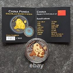 2024 1OZ 10Yuan Silver Panda China Gold Black Empire 24kt Gold NEW ONLY 500 #403