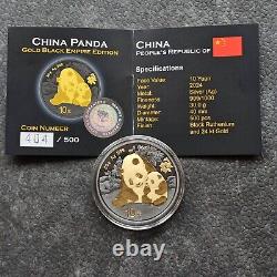 2024 1OZ 10Yuan Silver Panda China Gold Black Empire 24kt Gold NEW ONLY 500 #404