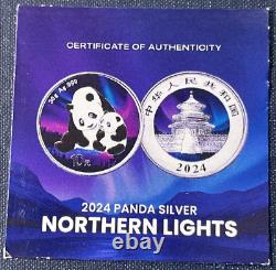 2024 1 Oz. 999 Silver Northern Lights China Panda Colorized Capsule S# 96/300