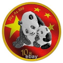 2024 30g Panda Chinese Flag 24k Gold Gilded Colorized Silver Coin