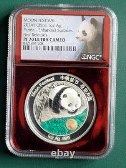 2024 CHINA 1 oz silver 0.999 mint medal PANDA Moon Festival colorized NGC PF70