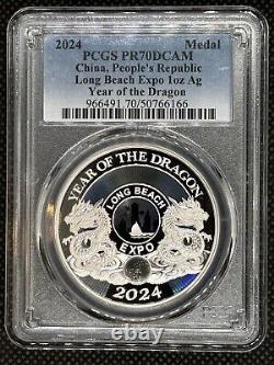 2024 China 1 Oz Silver Long Beach Expo Show Panda Year of Dragon PCGS PR 70 DCAM