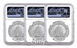 2024 China 30-gm Silver Panda 3-pc Mint Set NGC MS70 First Day of Issue withGu Sig
