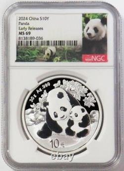2024 SILVER CHINA 10 YUAN 30g PANDA COIN NGC MINT STATE 69 EARLY RELEASES