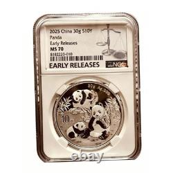2025 China Silver Panda 30g. 999 Silver 10 Yuan NGC MS70 Early Releases