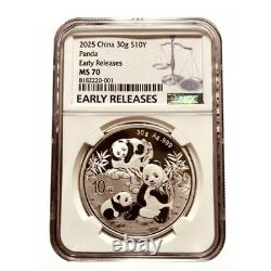 2025 China Silver Panda 30g. 999 Silver 10 Yuan NGC MS70 Early Releases