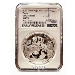 2025 China Silver Panda 30g. 999 Silver 10 Yuan NGC MS70 Early Releases